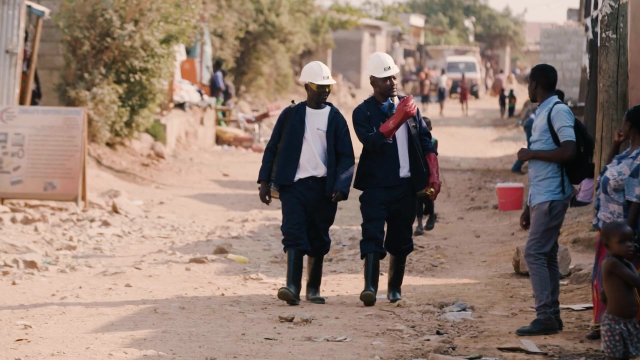 People walking through a community