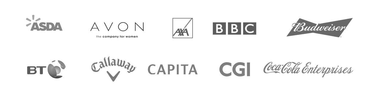We have worked with Asda, Avon, AXA, BBC, Budweiser, BT, Callaway, Capita, CGI, Coca-Cola enterprises